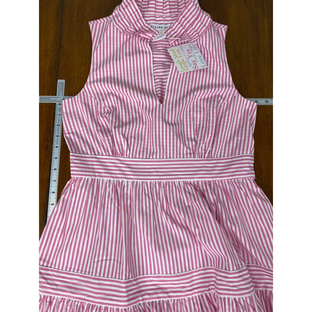 NWT, Gretchen Scott, Hope Dress Pink White Stripe Ruffle Collar Sleeveless Small - Picture 11 of 14